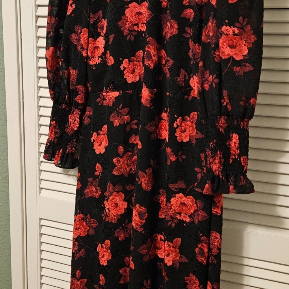 Floral Black and Red Long Sleeve Dress